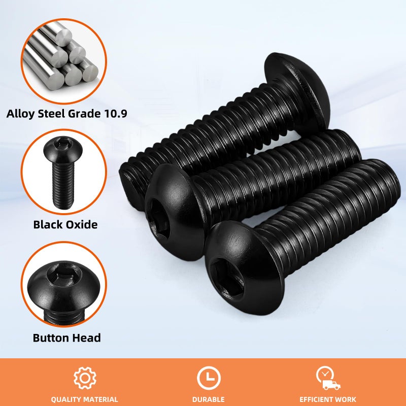 MewuDecor 1/4-20 x 1/2" Button Head Socket Cap Screws, Allen Socket Drive, Black Oxide, Grade 10.9 Alloy Steel, Fully Threaded, 50 PCS - Image 4